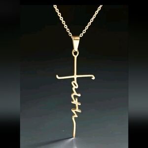 Gold Cross Faith Pendant Necklace